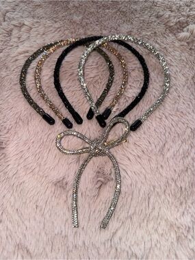 Crystal Bow Hair Barrette and Headband Set
